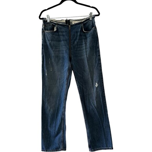 Reformation Zipper Jean Celtic Blue Size 28 Y2K Contrast Pockets Frayed Contrast - Picture 3 of 14